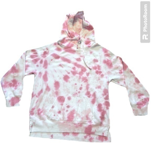 PINK VICTORIA’S SECRET PINK WHITE TYE DYE DRAWSTRING HOODIE SWEATER, SIZE S - Picture 1 of 5